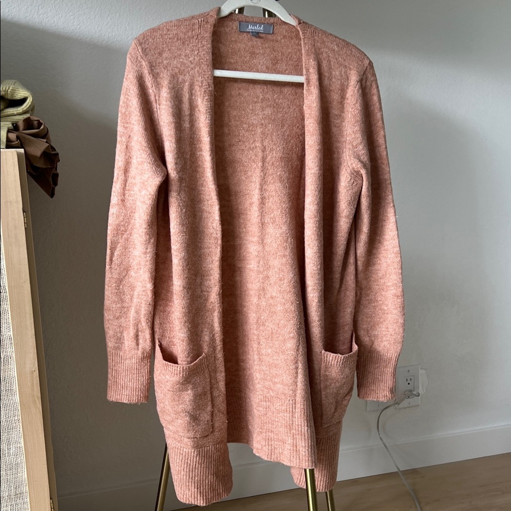 Marled Open-Front Long Cardigan - Dusty Peach